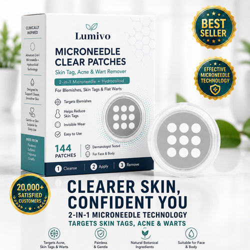 ✨Lumivo®2-in-1 Microneedle & Hydrocolloid Patch🍀| Removes Raised Moles, Acne, Flat Warts & Skin Tags | Helps Improve Wrinkles, Scars & Blemishes | Invisible Patches for Face & Body