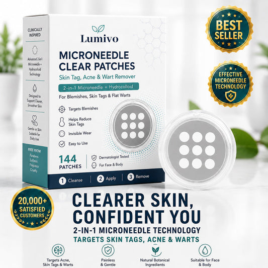 ✨Lumivo®2-in-1 Microneedle & Hydrocolloid Patch🍀| Removes Raised Moles, Acne, Flat Warts & Skin Tags | Helps Improve Wrinkles, Scars & Blemishes | Invisible Patches for Face & Body
